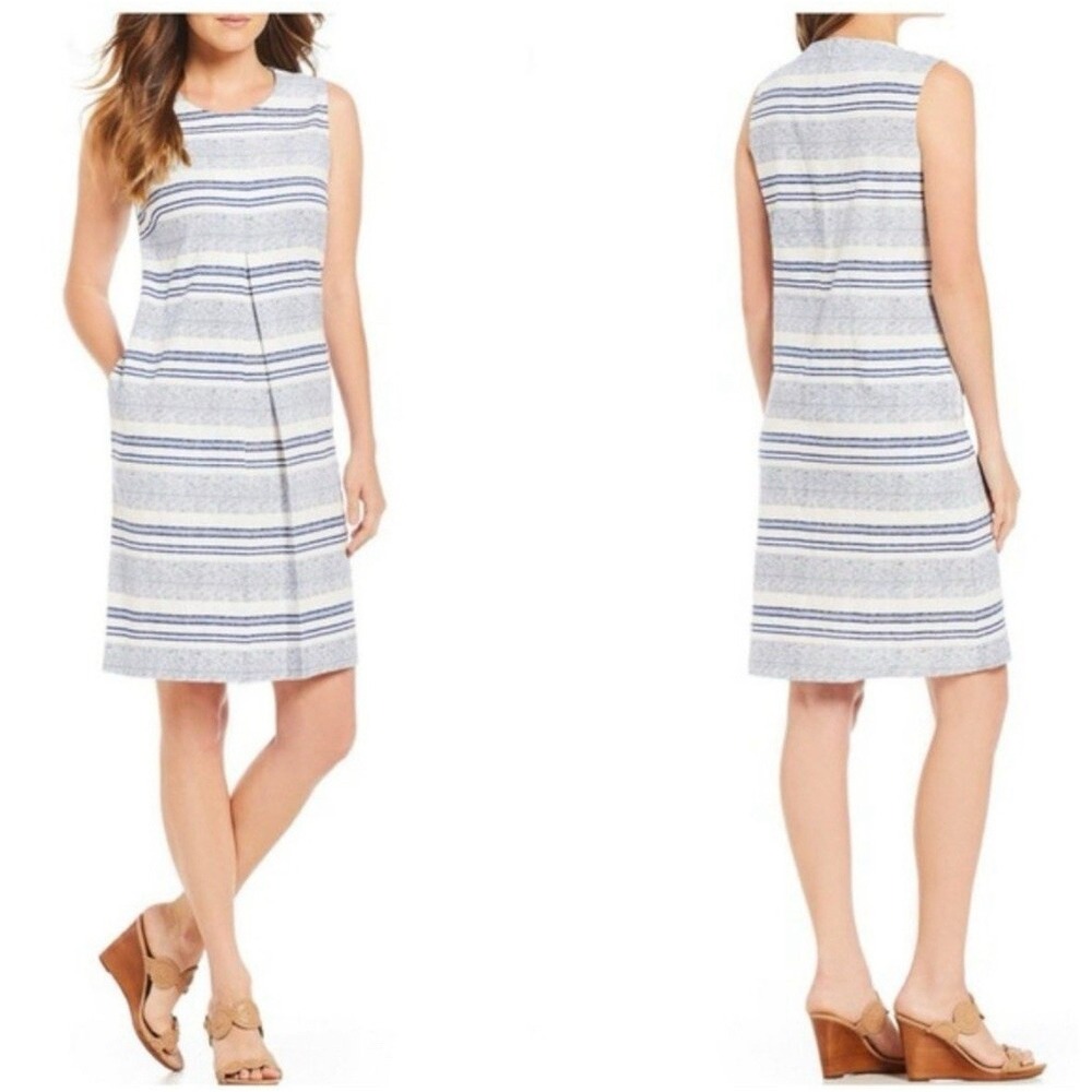 J. McLaughlin Tracy Tank Dress Cotton Navy and White Stripe Nautical Size Medium